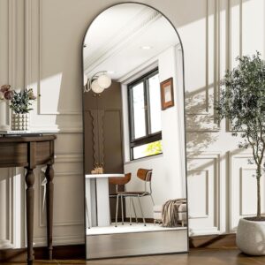 57x20 in Arched Full-Length Mirror, Wall-Mounted or Floor, Black Aluminum Frame, Bathroom Living Room Bedroom Entryway