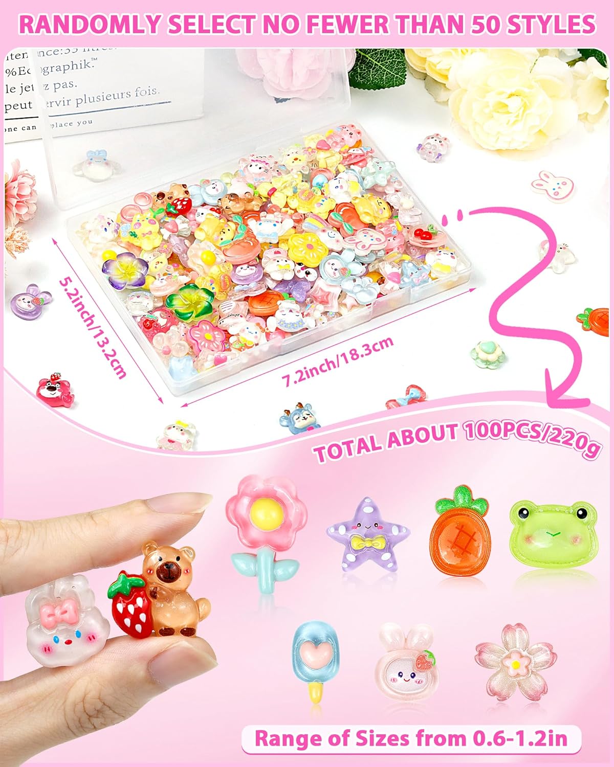 100-Piece Kawaii Flatback Resin Charms Set for DIY Crafts and Decorations - Image 4