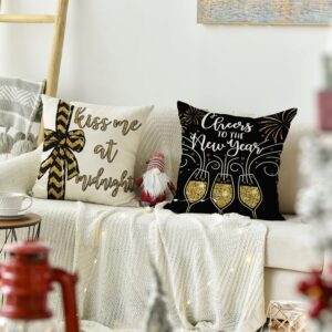 New Year Holiday Throw Pillow Covers, 18×18 Inch Winter Celebration Cushion Cases, Set of 4