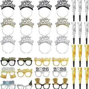 39 Pieces New Years Eve Party Supplies 2026,Happy New Year Headband Tiara, New Year Glasses 2026
