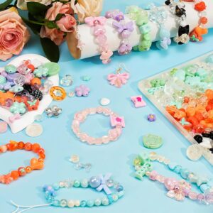 450-Piece Assorted Acrylic Beads Set with Flowers, Bows, and Candy Bear Charms for DIY Jewelry, Keychains, and Crafts