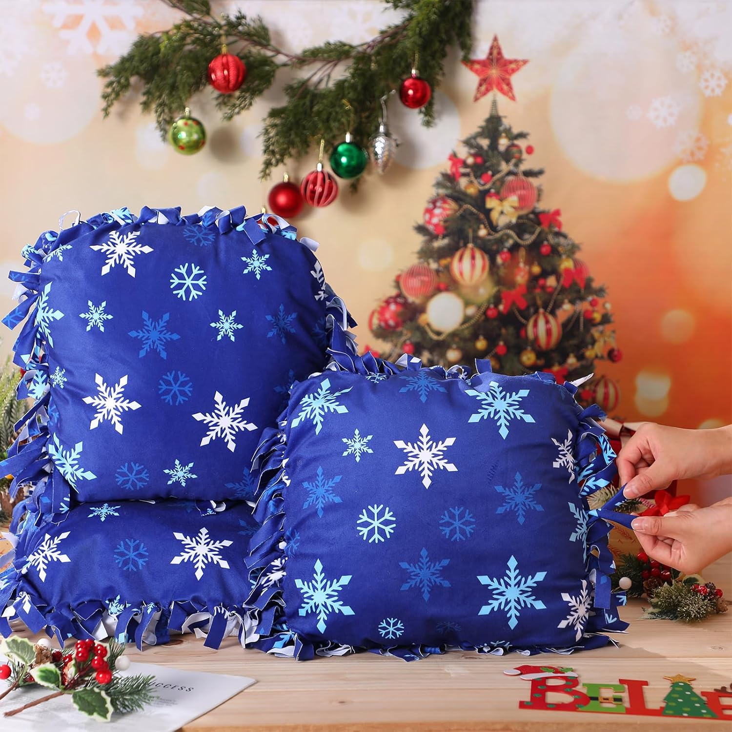 6-Pack Snowflake Fleece Pillow Craft Kits for DIY Winter Crafts and Home Activities