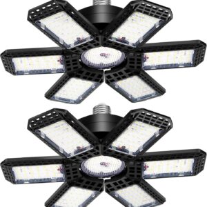 2-Pack 200W LED Garage Lights, 20,000LM 6500K Deformable 6+1 Panel Ceiling Bulbs, E26/E27 Socket for Workshop, Basement, Warehouse, Barn