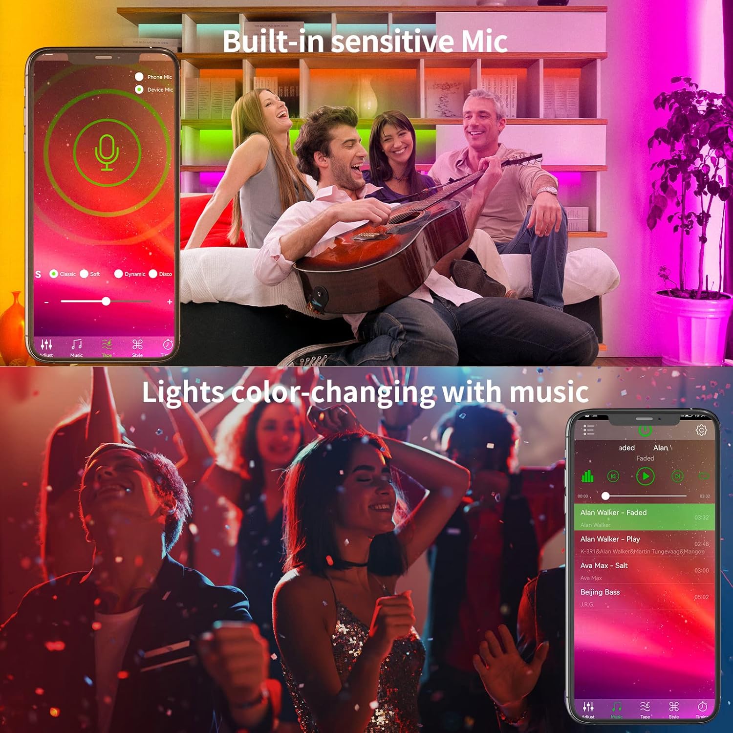 100ft RGB LED Strip Lights, Music Sync Color-Changing Light Strip with App & Remote Control for Bedroom & Home Décor - Image 4