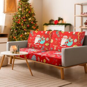 8-Pack Christmas Santa Claus Stretch Sofa Cushion Covers with Elastic Buckles for Indoor Home Decor