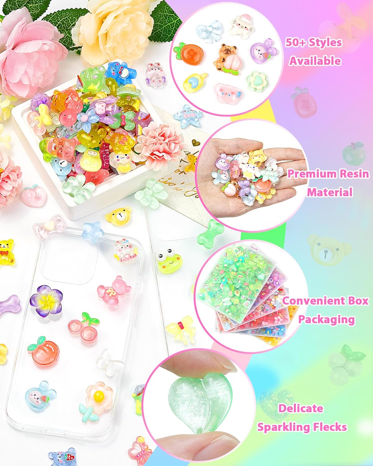 100-Piece Kawaii Flatback Resin Charms Set for DIY Crafts and Decorations - Image 3