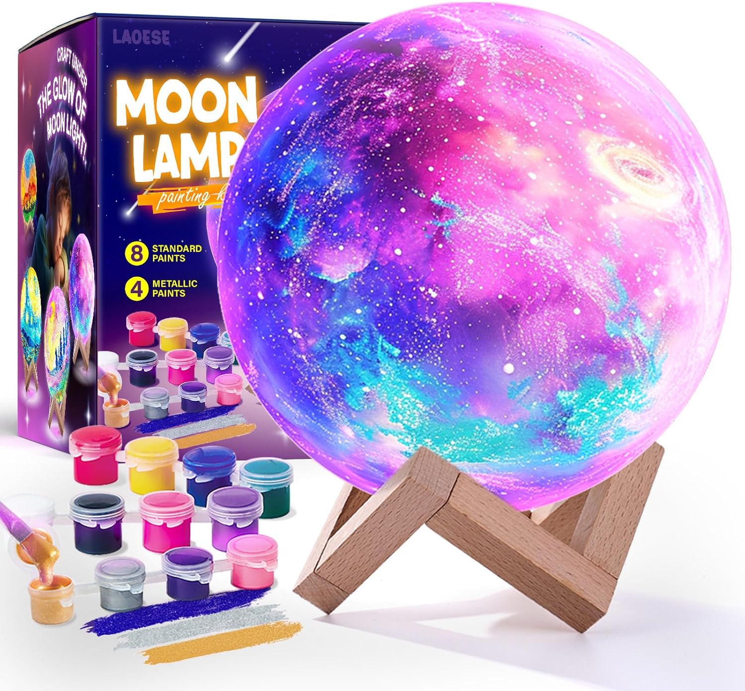 DIY Moon Lamp Painting Kit, 3D Night Light Craft Set for Kids Ages 3–12