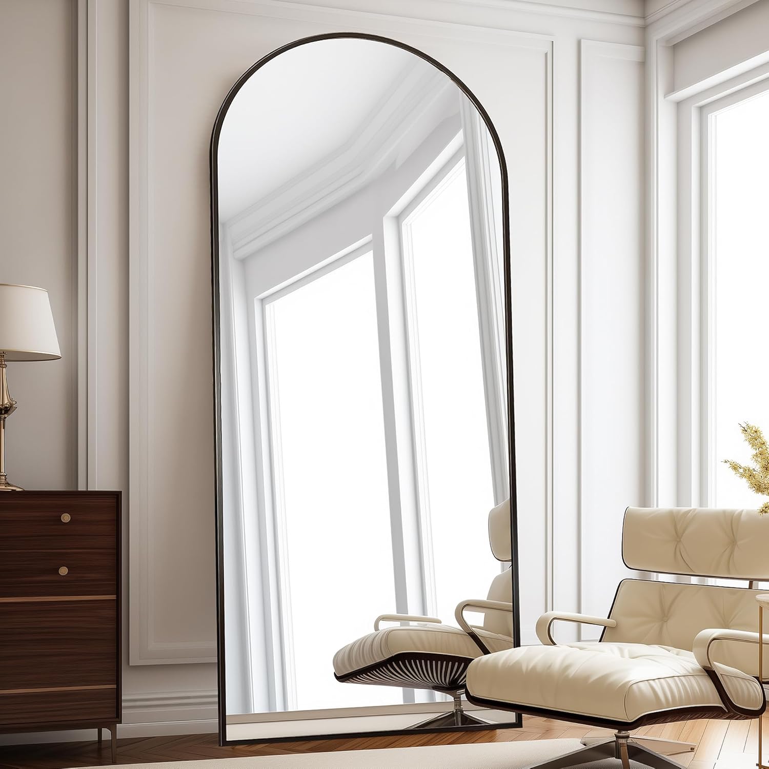 76"×34" Arched Full-Length Mirror with Stand, Hanging or Leaning, Aluminum Frame (Black) - Image 4