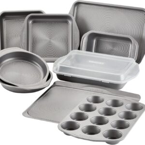 10-Piece Nonstick Bakeware Set, Including Bread Pan, Cookie Sheet, Cake Pan, Muffin Pan, and Baking Sheets – Gray
