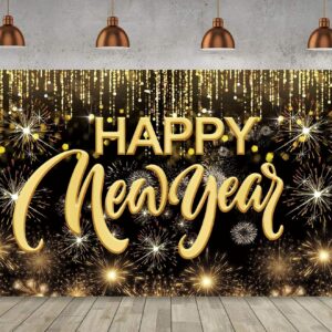 Extra Large Happy New Year Fabric Hanging Banner with Firework Design