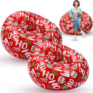 2-Pack Inflatable Red Christmas Bean Bag Chairs, Portable Lazy Sofa Seats for Indoor or Outdoor Use