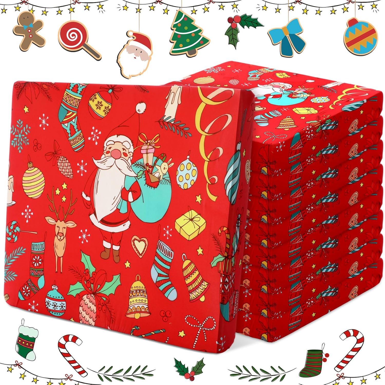 8-Pack Christmas Santa Claus Stretch Sofa Cushion Covers with Elastic Buckles for Indoor Home Decor - Image 4