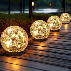 Outdoor Waterproof Solar Globe Lights, Cracked Glass Ball Decor for Garden, Patio, Yard, and Backyard