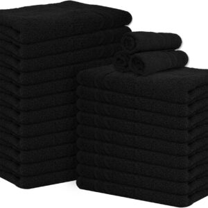 24-Pack 100% Cotton Hand Towels, Soft, Quick-Dry, and Highly Absorbent, 16×27 Inches (Black)