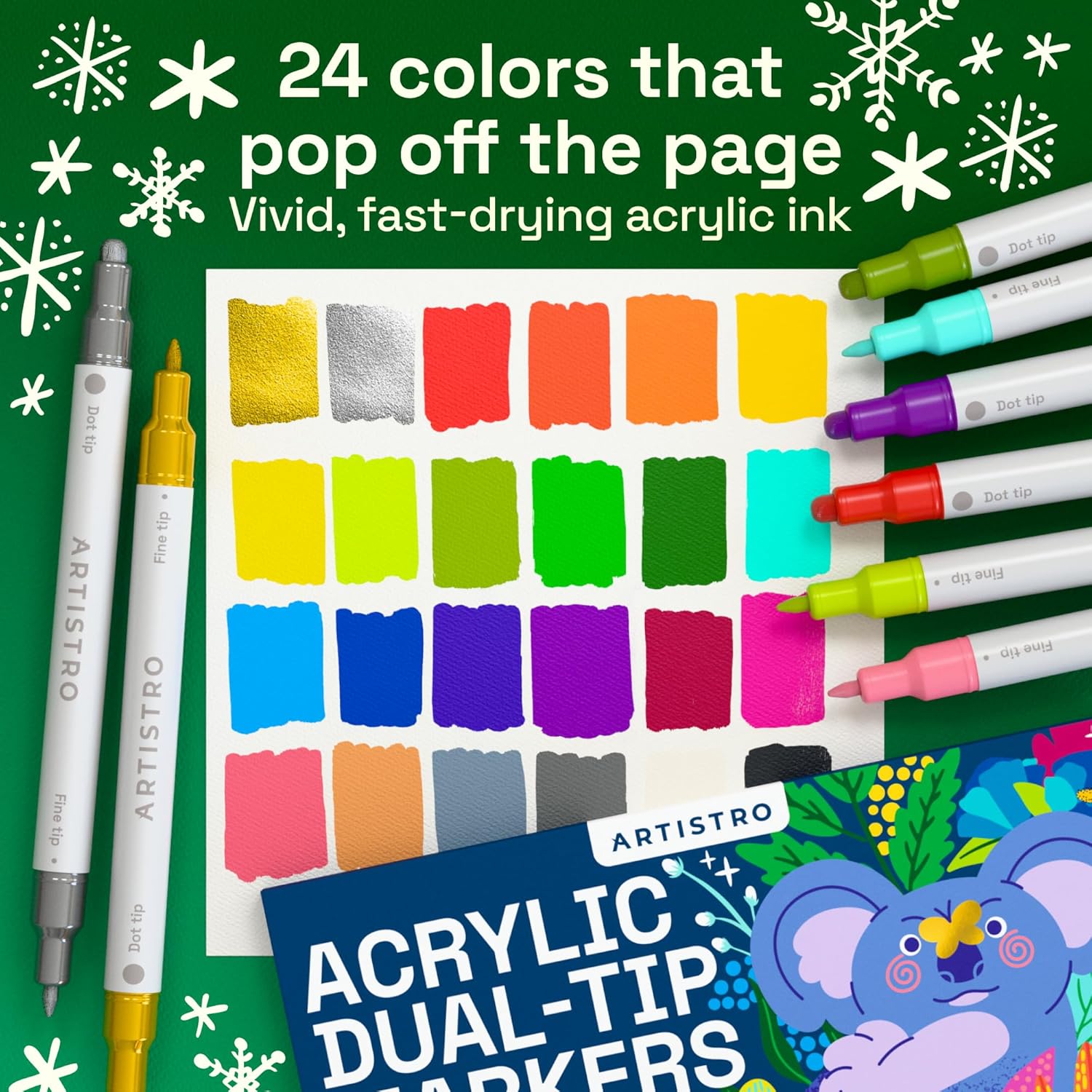 24 Acrylic Dual-Tip Paint Markers for Rock, Fabric, Wood, Glass, and Crafts - Image 5