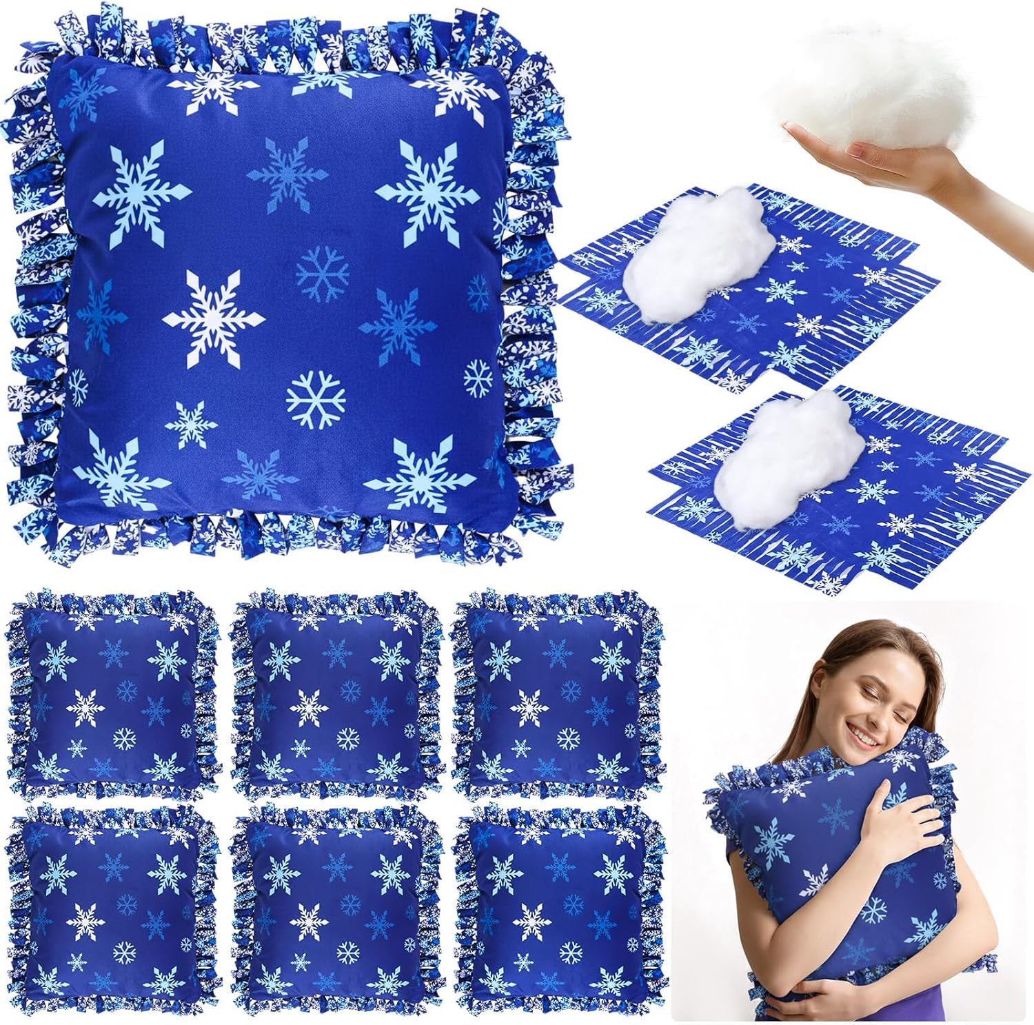 6-Pack Snowflake Fleece Pillow Craft Kits for DIY Winter Crafts and Home Activities - Image 4