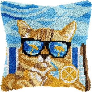 Orange Cat Latch Hook Pillow Kit, 17×17", DIY Pre-Printed Cushion for Home or Sofa