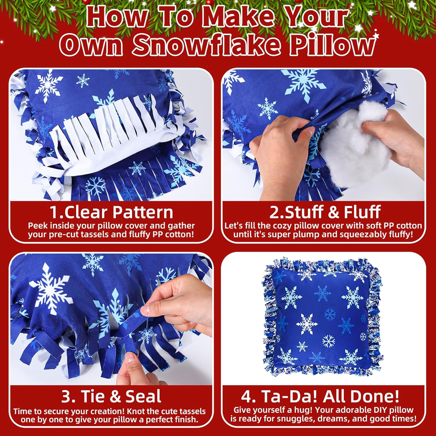 6-Pack Snowflake Fleece Pillow Craft Kits for DIY Winter Crafts and Home Activities - Image 2