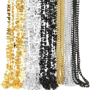 30-Piece Happy New Year Metallic Bead Necklaces in Black, Silver, and Gold