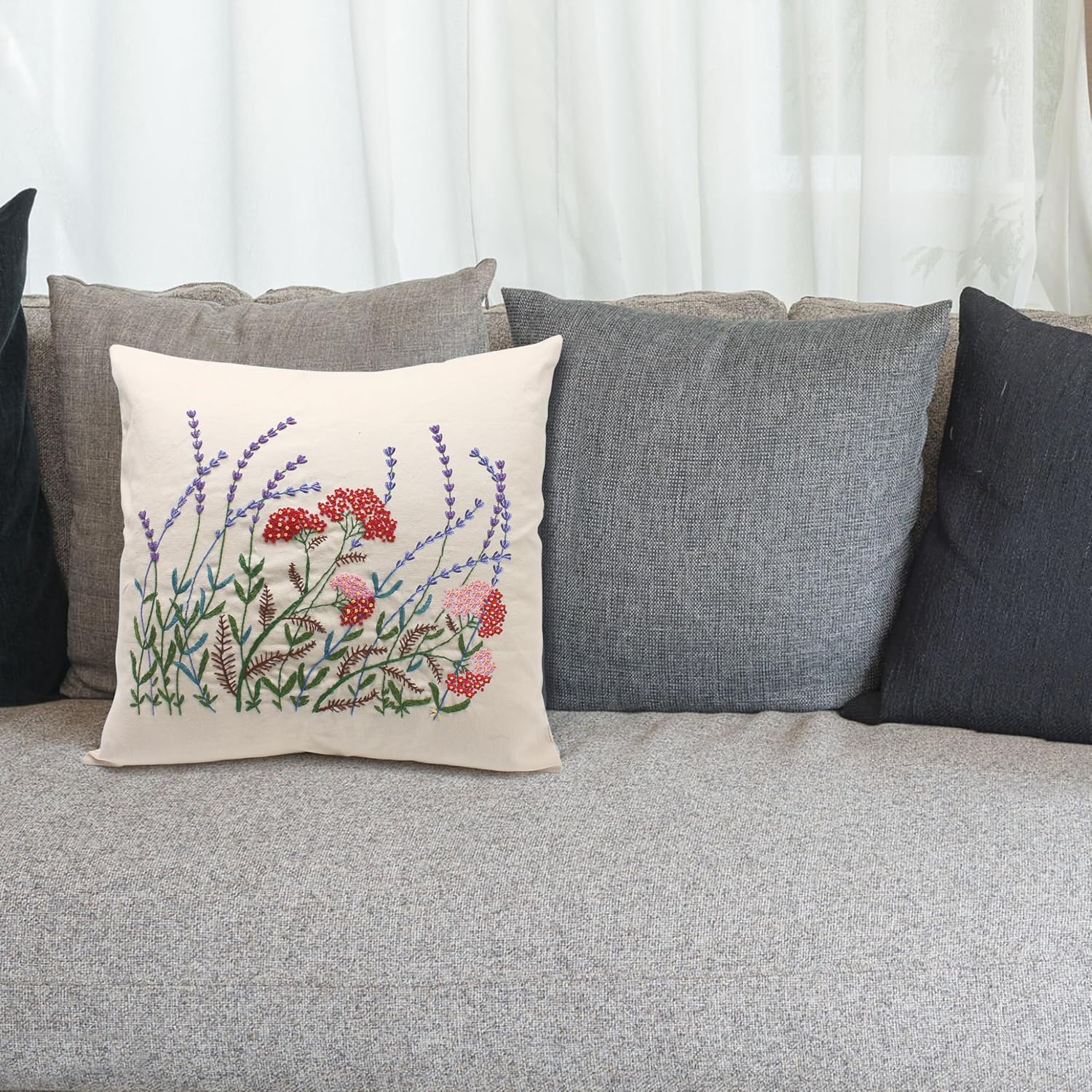 2-Pack Embroidery Pillow Kits with Pillowcase Covers, Threads, Needles, and Instructions, No Pillow Core (Lavender)