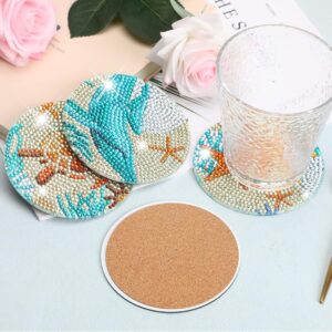 Ocean Diamond Painting Coaster Kit, 8-Piece DIY Craft Set with Holder for Adults