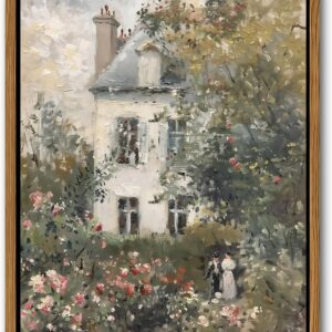 Floating Framed Vintage Canvas Wall Art, Neutral English Cottage Rose Garden Print, 8x10 in, Spring Rustic Decor for Living Room Bedroom Office
