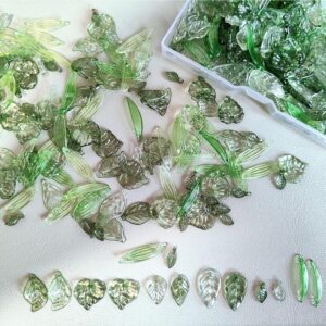 120-Piece Green Leaf Acrylic Beads Set for DIY Jewelry and Crafts