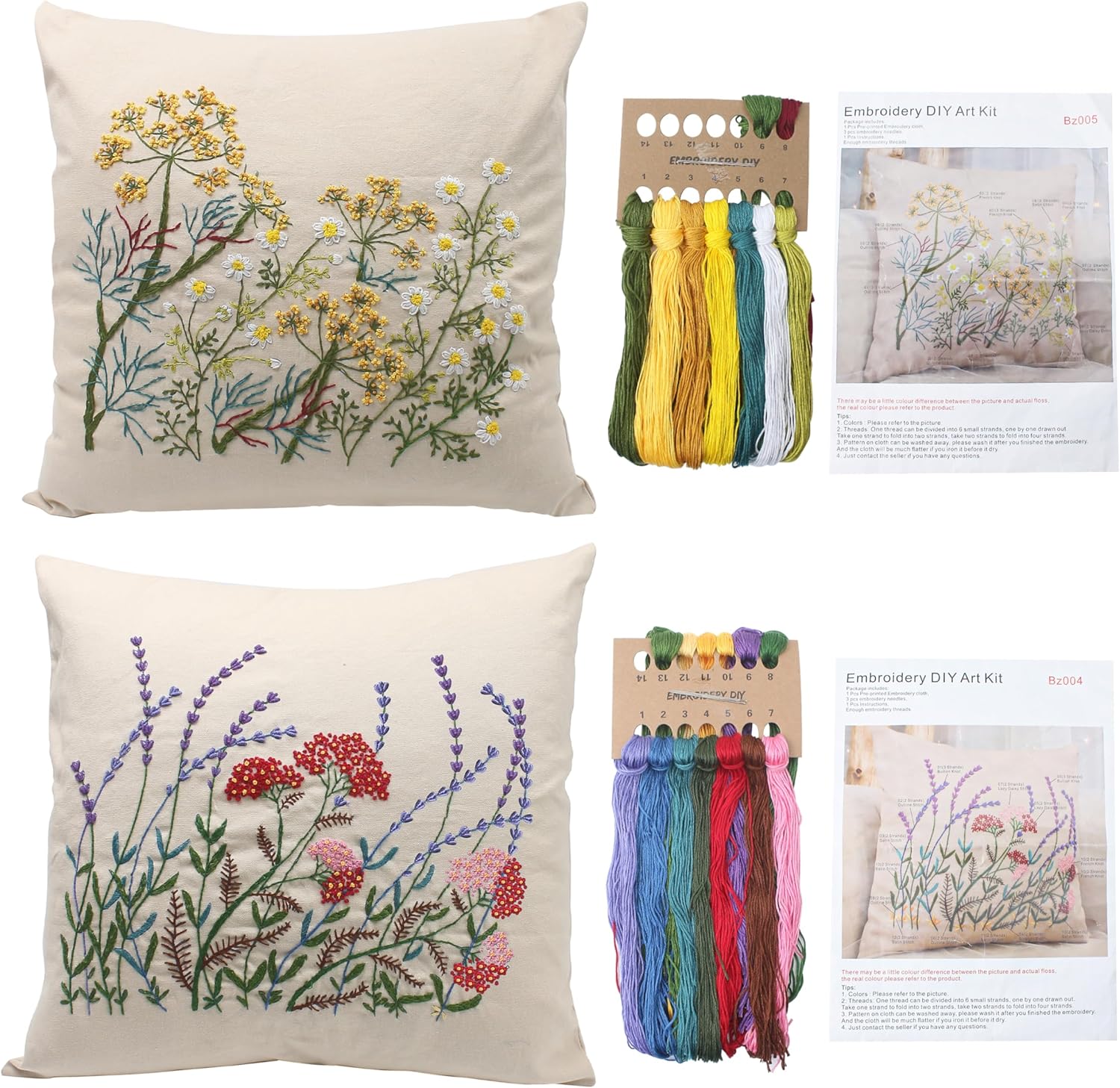 2-Pack Embroidery Pillow Kits with Pillowcase Covers, Threads, Needles, and Instructions, No Pillow Core (Lavender) - Image 5