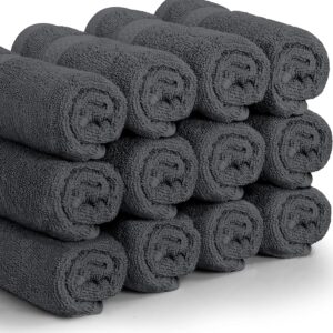 12-Pack Premium 12×12 Inch Cotton Washcloths, Soft and Highly Absorbent for Bathroom, Spa, Gym, and Face (Grey)