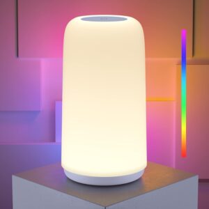 Touch Bedside Table Lamp, RGB LED 3-Way Dimmable Nightstand Lamp with Warm White & Multicolor Light for Bedroom or Living Room